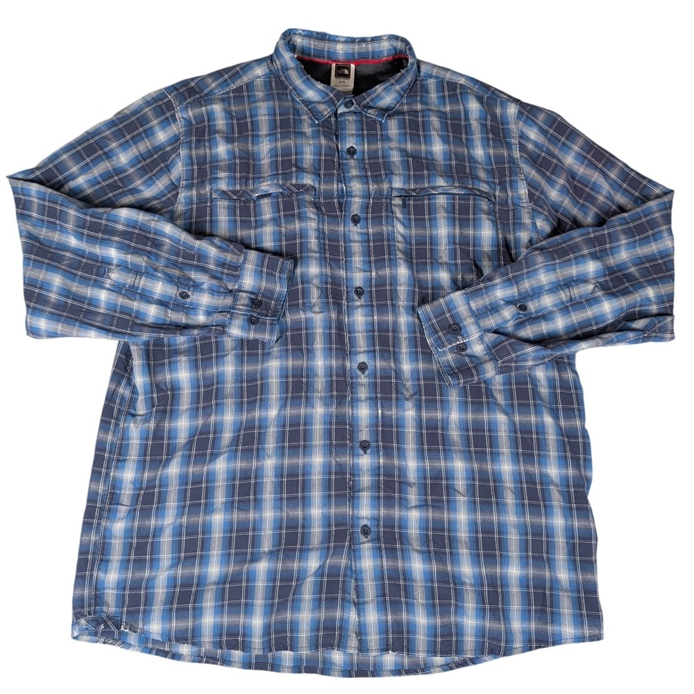 The North Face Mens Blue Plaid Long Sleeve Hiking Button Up Shirt XL